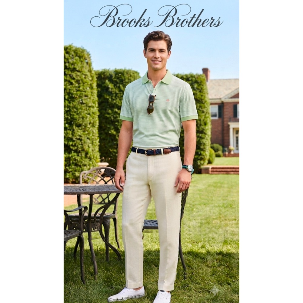 Brooks Brothers Mens Supima Cotton Slim Fit Striped Polo Shirt Green White M